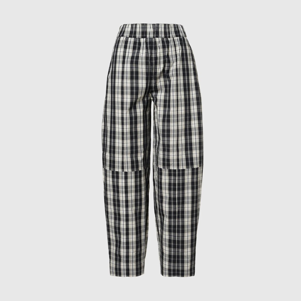 GANNI 	Checkered Cotton Elasticated Curve Trousers